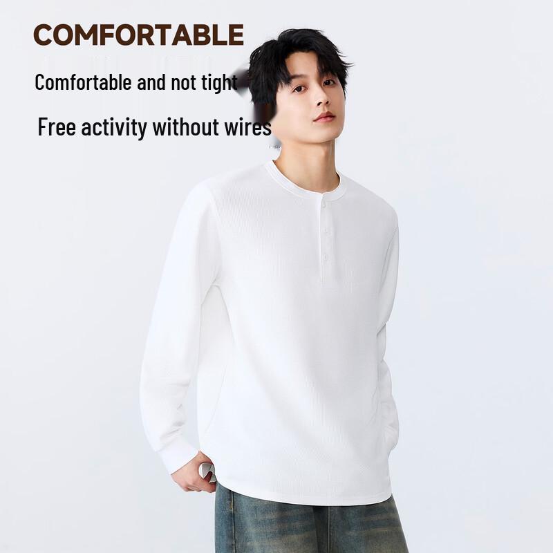 MINISO Men's Waffle Knit Henley Shirt