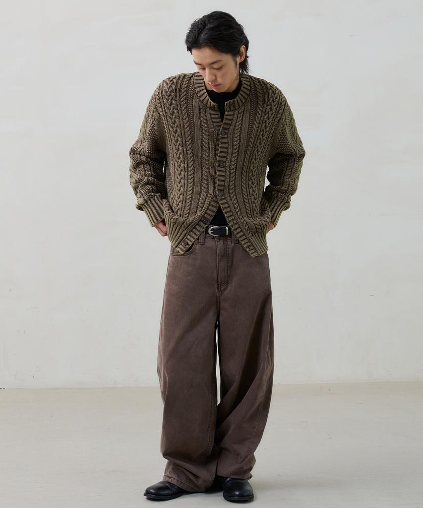 Knouun Faded Cable Knit (Brown)