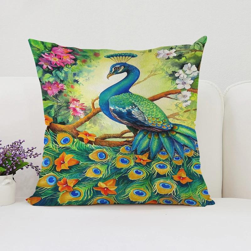 Europe and the United States Sofa Cushion Sets Beautiful Peacock Double-sided Printed Pillow Covers Chair Lumbar Cushion 45x45cm
