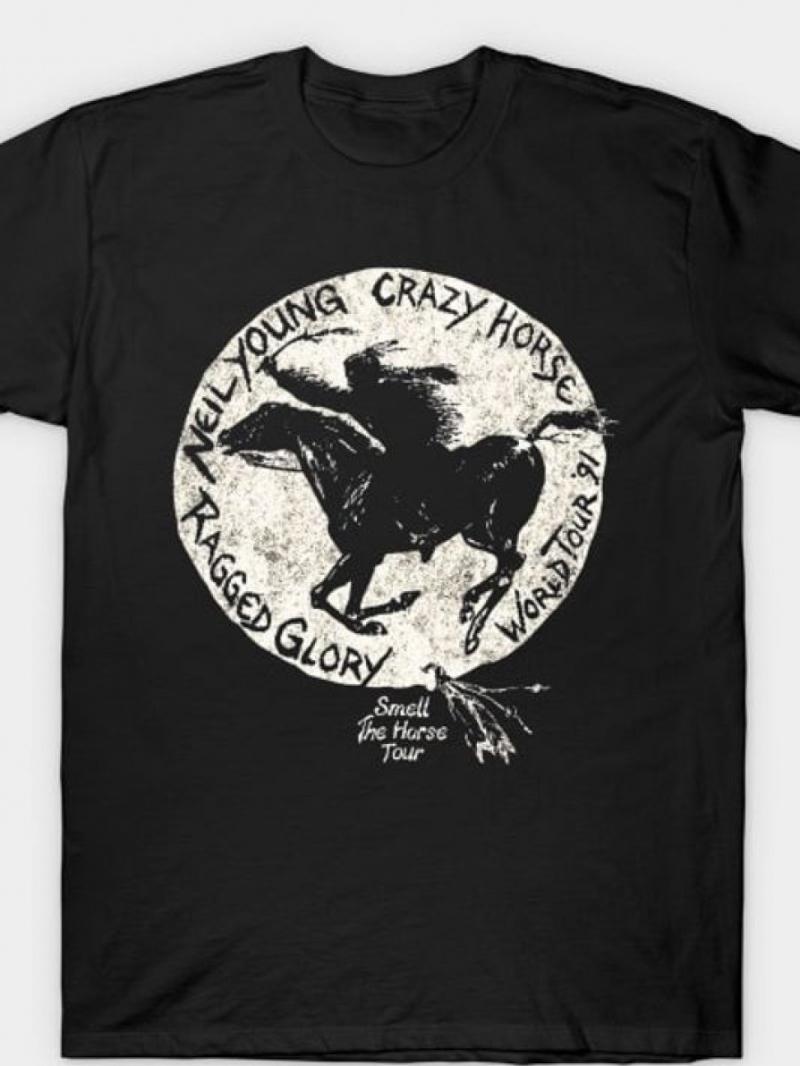 

2025 Summer and Autumn retro rock crazy horse pattern printed T-shirt loose and trendy short-sleeved men s and women s top 4XL