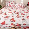 3 Pieces Festive Christmas Bed Sheet Set with White Background and Elderly Santa Hats - Includes Pillow Cases - Machine Washable