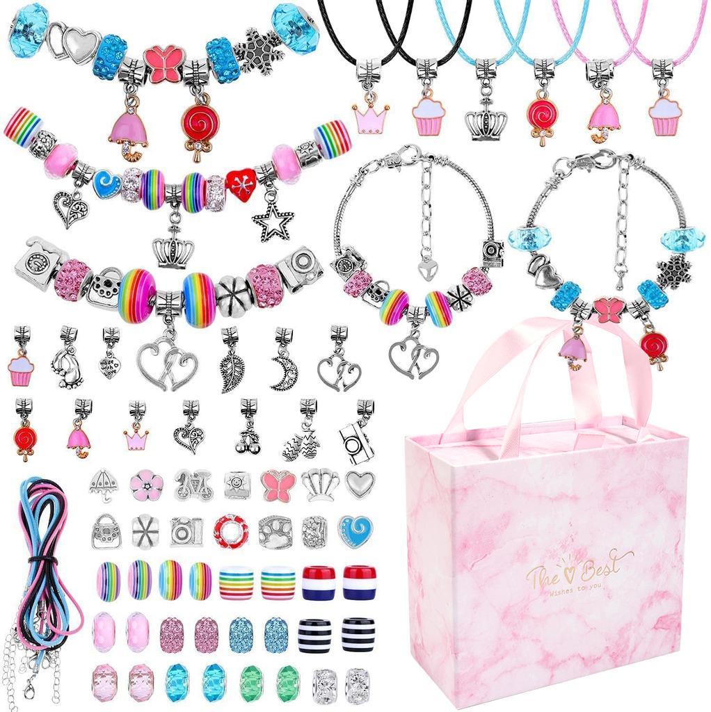 1Box Resin Beads Metal Beads Charms Big Hole Loose Spacer Beads Bracelet Making Kit For Jewelry Making Diy Accessories Gift Box