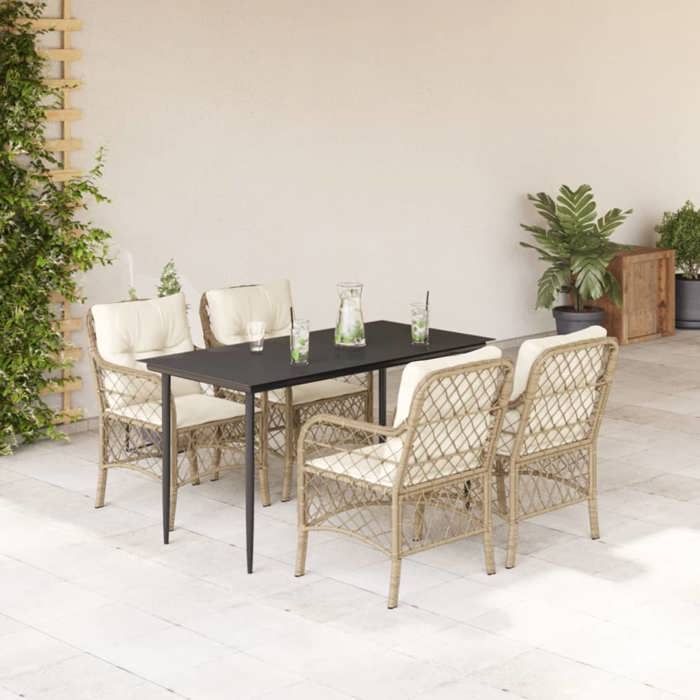VidaXL Garden Dining Set with Cushions 5 Pcs, Patio Table and Chairs, Outdoor Furniture Terrace, Modern, 3212140