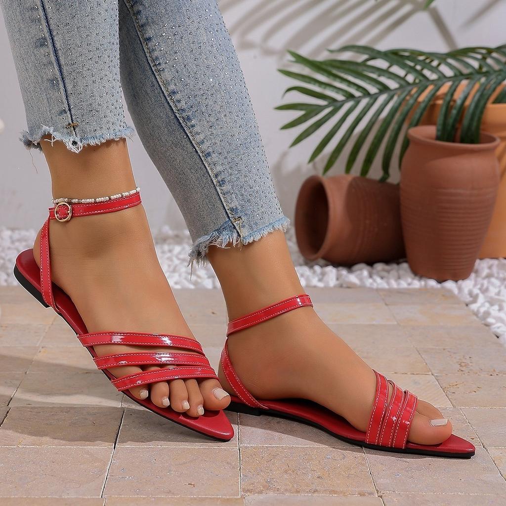 Neue flache Sandalen für Damen in Übergröße, Strandschuhe mit spitzen Zehen