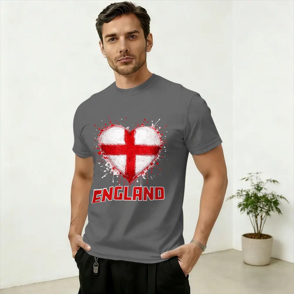 Humorous Soccer Football- England Heart Fan 2026 T-Shirts for Unisex Crew Neck Cotton T Shirts Short Sleeve Plus Size Clothing