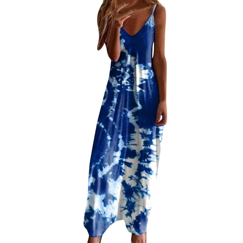 Women's Plus Size V-Neck Spaghetti Strap Long Dress - European & American Style