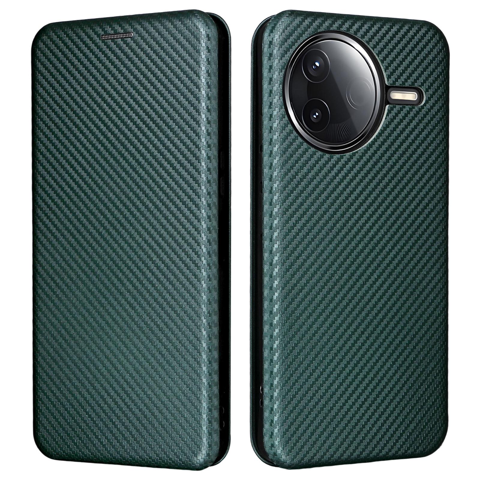 

Чохол для телефону Xiaomi Poco F7 Pro 5G/F7 Ultra 5G/Redmi K80 5G/K80 Pro 5G з текстурою вуглецевого волокна, протиударний, з PU шкіри Green