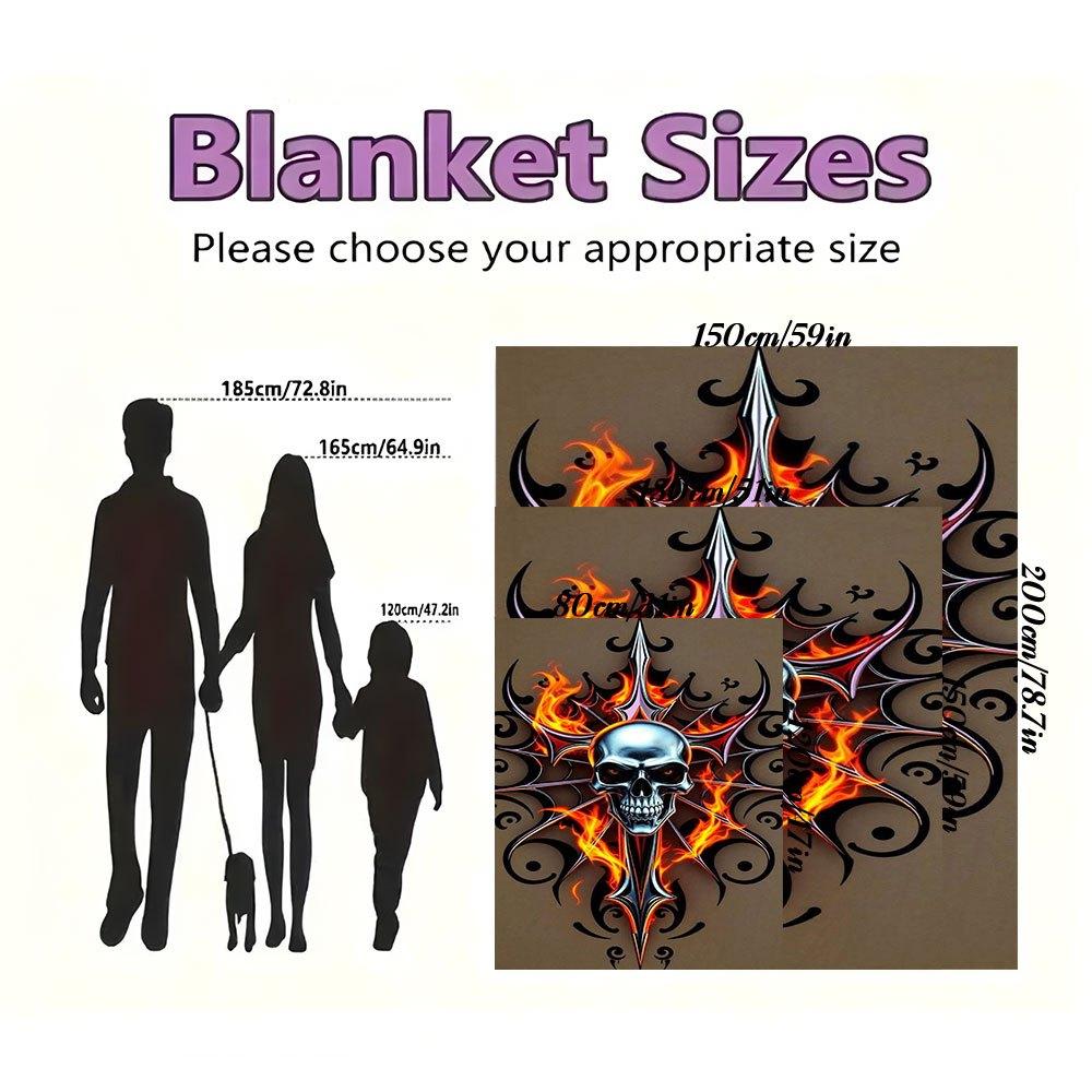 """Flammender Totenkopf Tattoo Design Aufkleber Abziehbild"Flanell Kuscheldecke für Sofa, Bett, Reise, Camping, Büro"""