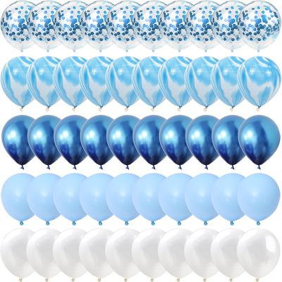Juego de 50 globos de mármol de ágata azul y confeti plateado para bodas, San Valentín, baby showers, fiestas de cumpleaños.