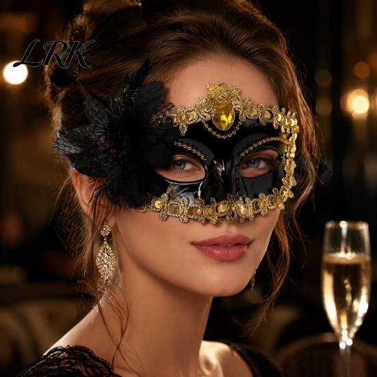 Lace Rhinestone Masque for Women Masquerade Women, Vintage Venetian Half Face with Side Flower Festival Performance Cushion Halloween Prom Ball