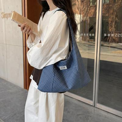 Large-capacity Lazy-style Underarm Bag, Polka Dot Denim Fabric Bag, Fashionable Crossbody Bag