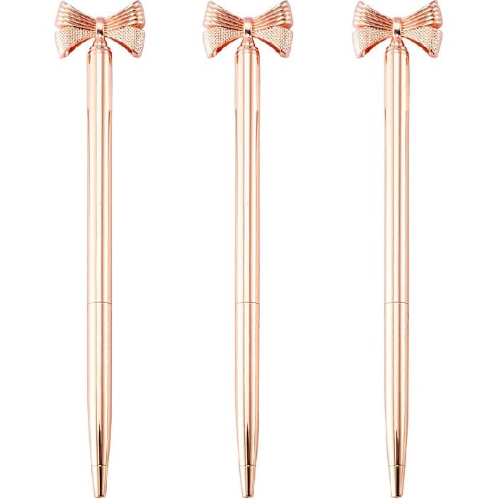 3 Pieces Bow Decoration Twist Metal Ballpoint Pen Ball Pen 1.0 MM Black Ink