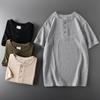 American Retro Henley Shirt Heavy Weight Pure Cotton Short Sleeve Amekaji Henry Collar T-Shirt Export Export Menswear T-shirt