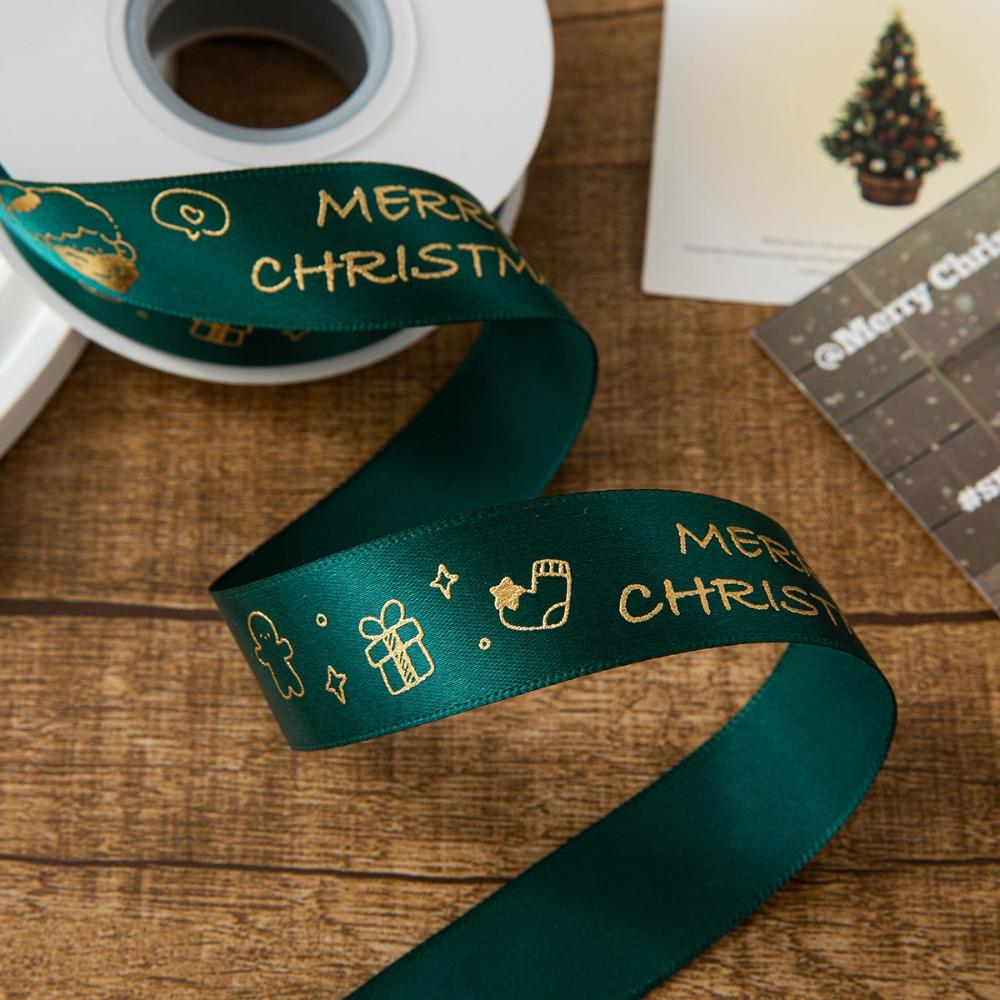 2.5CM Christmas Decor Ribbon Printed Design 25Y Length Polyester Ribbon Polyester Material DIY Gift Packing Home Decor