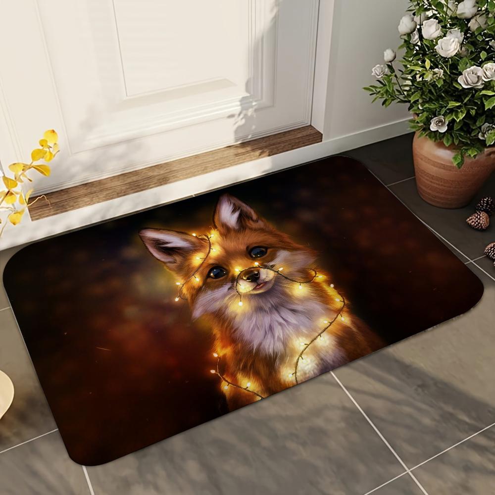 1pc Cute Fox Animal Bathroom Absorbent Mats Anti-Slip Mats Home Decor Supplies Carpets Home Kitchen Floor Mats