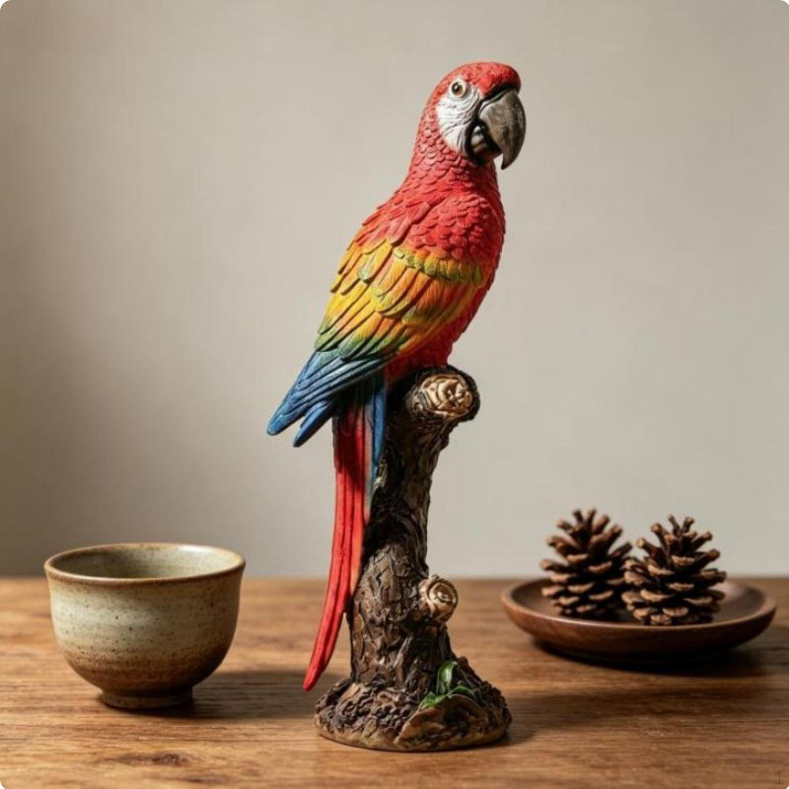 Resin Parrot Model Lively Colors Realistic Statue Fine Workmanship Colorful Bird Sculpture