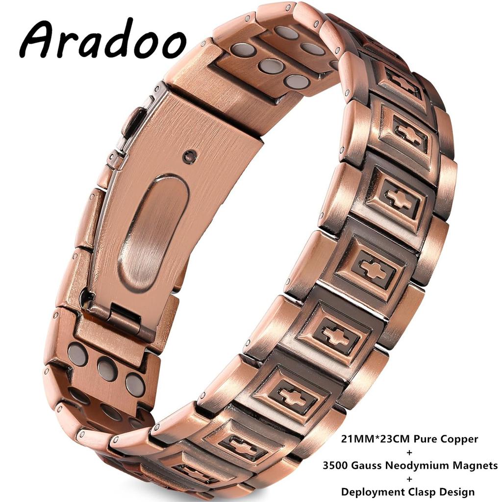Premium Copper Bracelet for Men with Grid Pattern Design Magnetic Wristband Jewelry Gifts