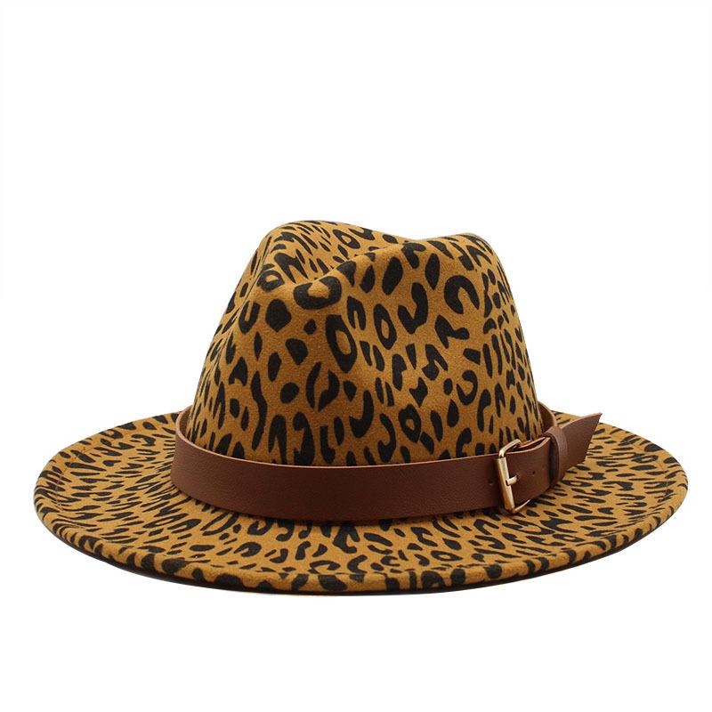 Leopard Print Western Cowboy Top Hat Men And Women Woolen Felt Hat Jazz Hat Belt Top Hat