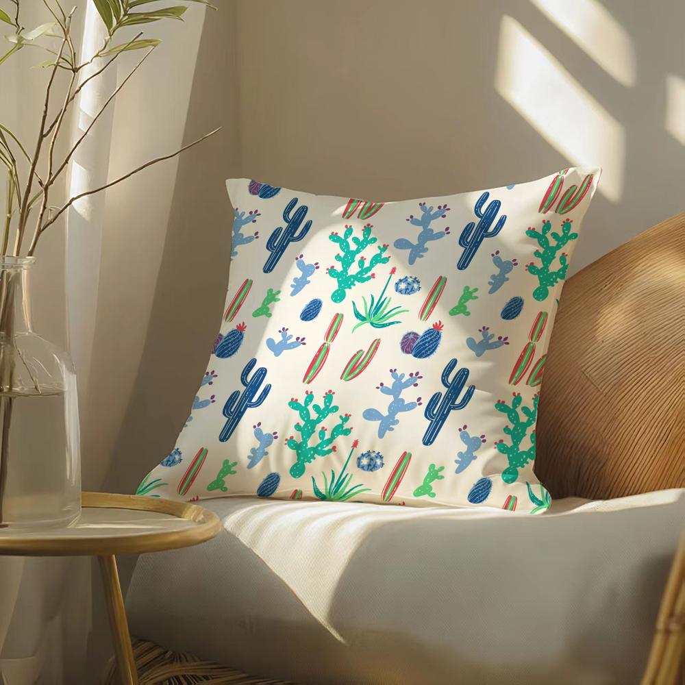 Cactus Pattern Cushion Cover Soft Short Plush Pillow Cover Smooth Cozy Texture Aesthetic Cushion Case Home Decor