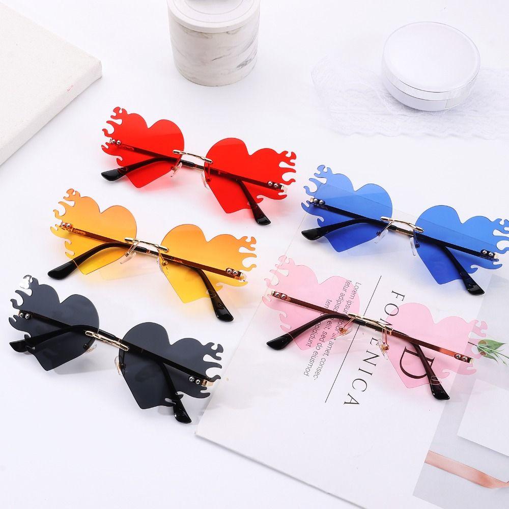 UV400 Protection Fire Heart Shaped Sunglasses Halloween Glasses  for Women & Men