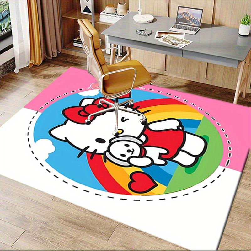 Office Rug Hello Kitty, Rainbow Anti-Slip Rug, Machine Washable for Living Room, Bedroom, Office, Multiple Sizes, Bedroom Mat, Decorative Mat, Durable