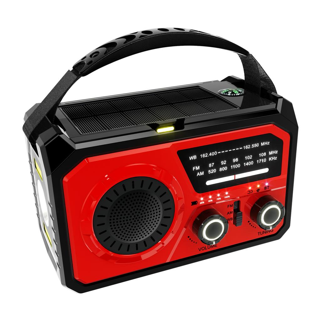 Utendørs Overlevelse Værradio AM/FM/WB NOAA Solcelle Håndsveiv Oppladbar Powerbank Bluetooth-kompatibel Høyttaler SOS-alarm