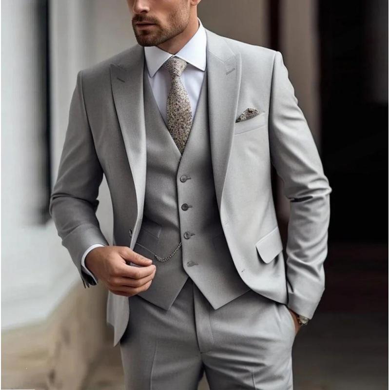 Men s Stylish Three-Piece Solid Color Slim Fit Suit for Banquets and Business 6XL