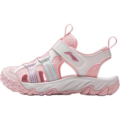 Li Ning Enfants Sports Lifestyle Cuir Synthétique Mode Confortable Antidérapant Résistant à l'Usure Sandales Basses Sandales pour Enfants Rose YKKV006-2