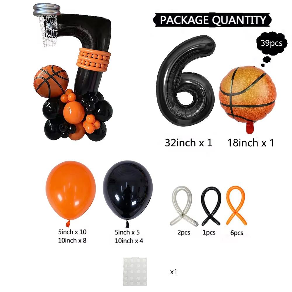 39pcs Basketball Baby Themed Balloons Black Number 1-9 Foil Golbos NBA All-Star Sports Decorated Balloons Kid Birthday Decor