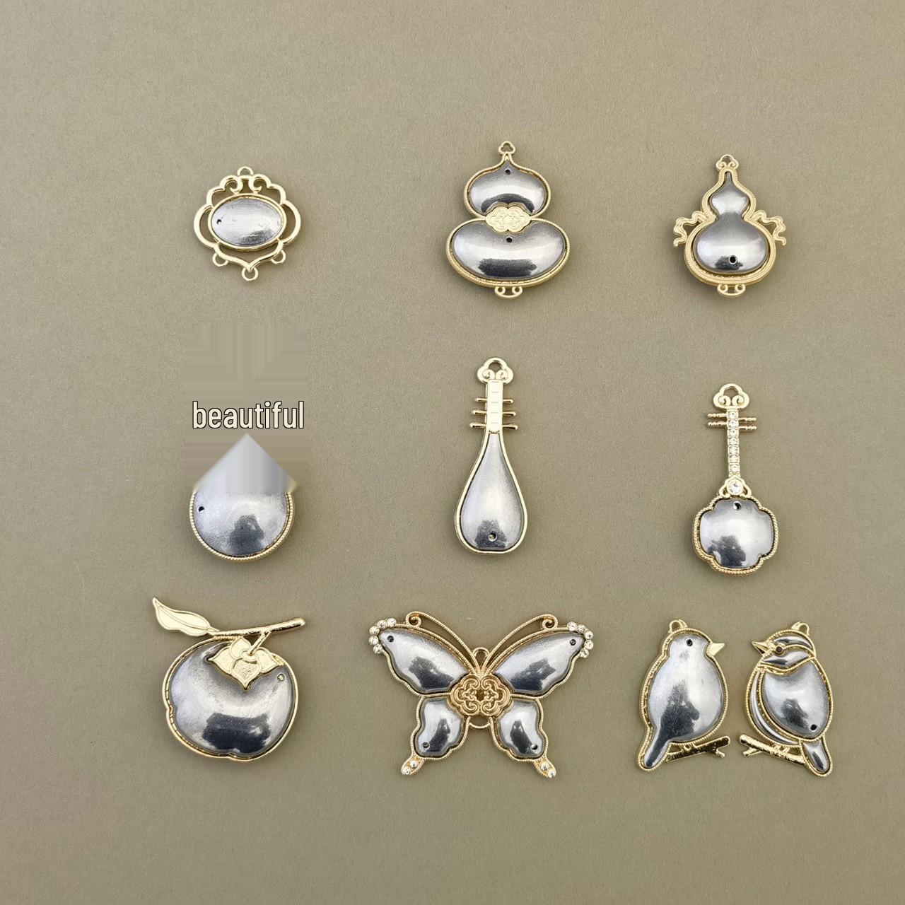 Handmade Brocade Butterfly Gourd Pendant Holder with Lid Ruyi Double-sided with Lid