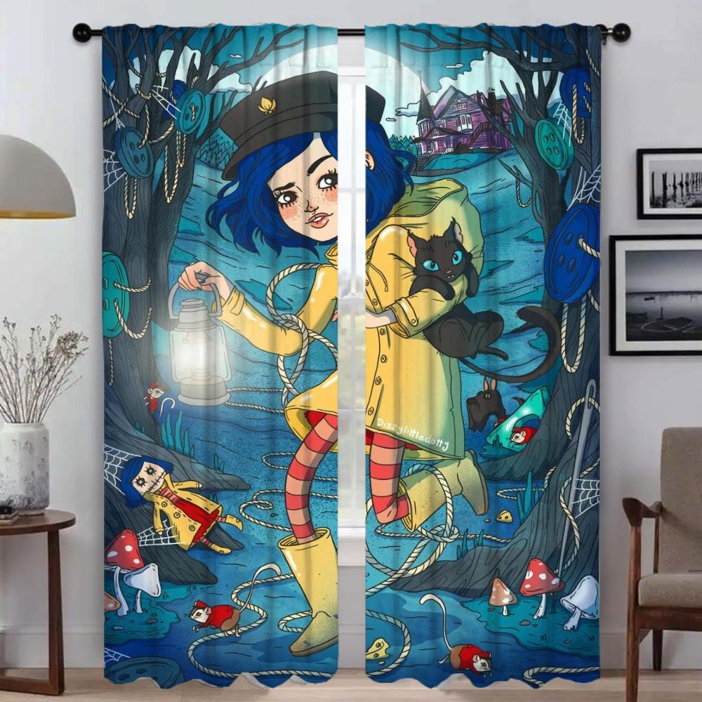 Coralines Anti-mosquito Curtains for Camera Halloween Decoration Window Curtain for Room 2 Panel Home Interior Curtains Shades