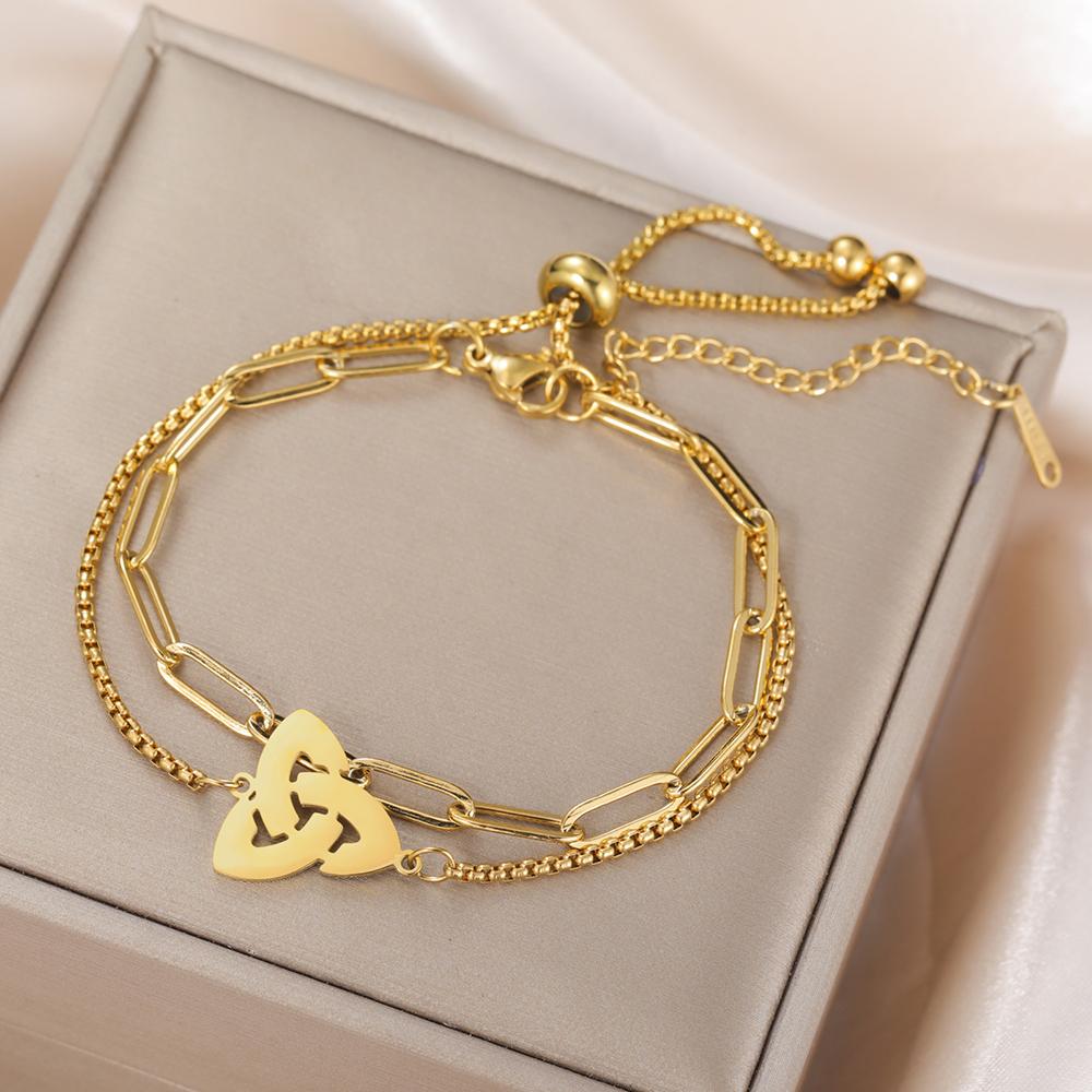 Dawapara Irisches Dreifaltigkeitsknoten Armband Triquetra Glücksbringer Spiritueller Partner Schmuck Edelstahl Neujahrsgeschenk
