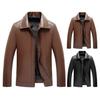 Men Slim Fit Jacket Faux Leather Lapel Bomber Jacket Vintage Zipper Coat Windproof