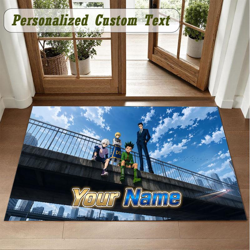 Crystal Velvet Square Rug Custom NameHunter × Hunter Pattern Non Slip Home Floor Decor Rug