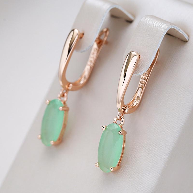 Kienl New Simple Rose Gold Color Long Earring For Women Luxury Green Natural Zircon Drop Earring High Quality Daily Jewelry