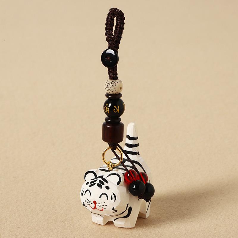 

Hand-Carved Wood Tiger Keychain, Cute Lucky Tiger Pendant with Peace Bead,Wood Tiger Keychain, Lucky Tiger Pendant