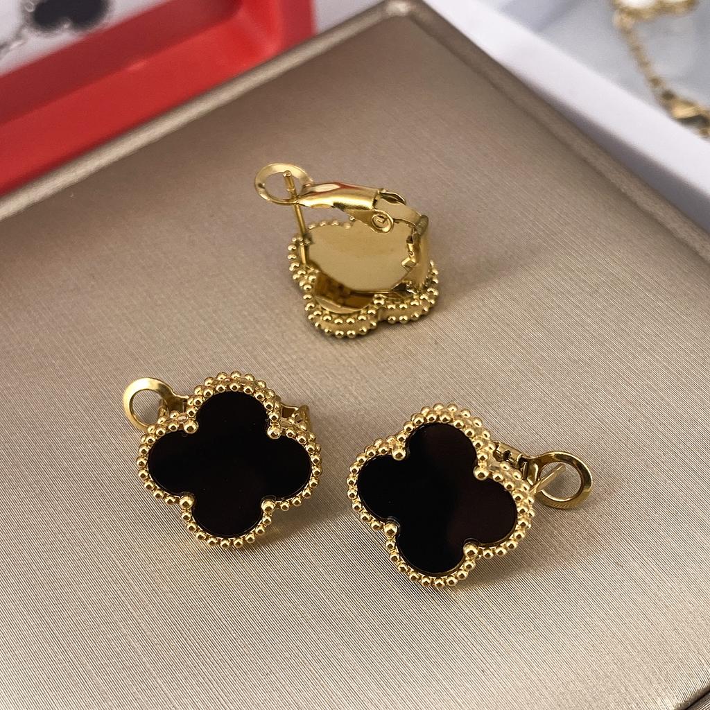 15MM Four-Leaf Clover Earrings Buckle Mother-Of-Pearl Full Radium Female Temperament Simple Earrings