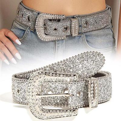 Beads Bordered Shiny Wide Belt Solid Color Women PU Belt Vintage Rhinestone Waistband  Waist Seal