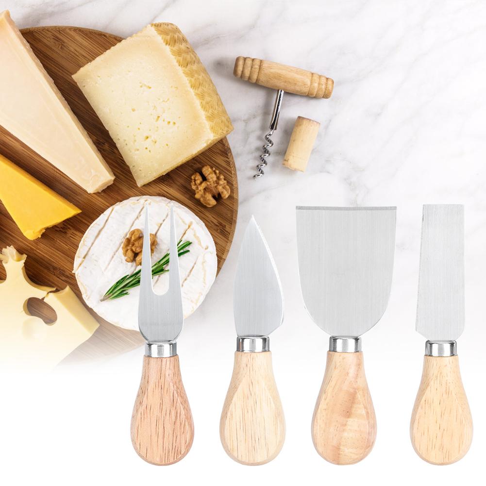 4PCS/Set Stainless Steel Cheese Knives Wood Handle Cheese Cutting Knife Cutter Set Kitchen Tools
