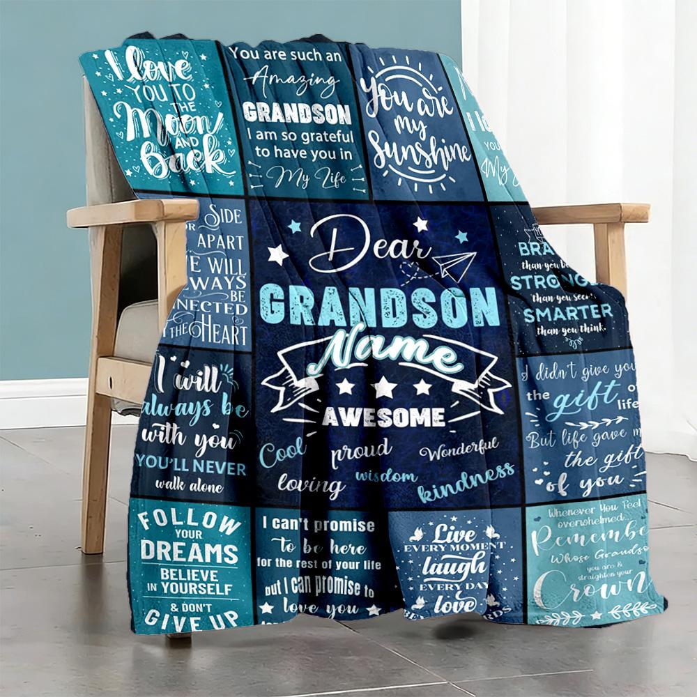 Dear Grandson Customize Text Blanket Throw Customizable Blanket Comfortable Versatile for Office Chair Bed Home Decor Office Ideal for All Seasons