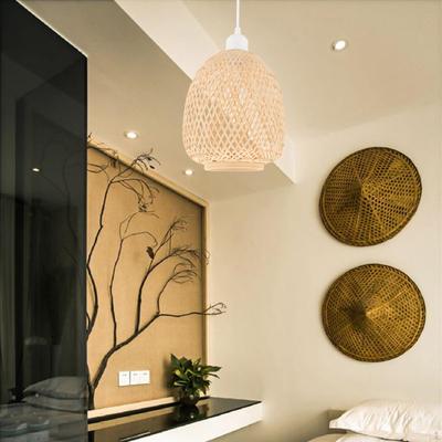 Lampa wisząca bambusowa naturalna żyrandole tkana 1 wisząca do kuchni domu wiejskiego
