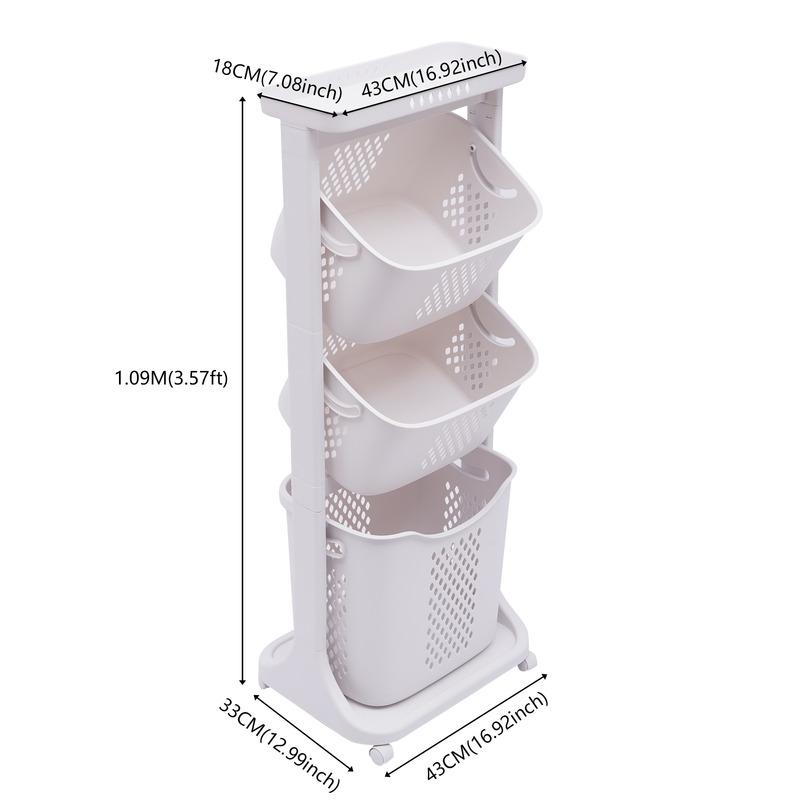 Bathroom Clothes Storage Laundry Hamper Basket Sorter Organizer Shelf Rolling Cart Laundry Modern Minimalist White Baskets