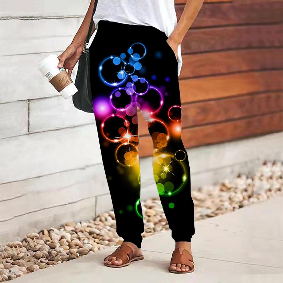 Women Bubble Printing Pants Lace Up Elastic Waist Loose  Trousers Casual Long Pants Trousers with Pockets