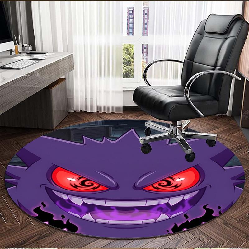 Kulatý koberec s potiskem Gengar, Omyvatelný podlahový koberec, Do předsíně, Koleje, Prádelna, Kancelář, Pracovna, Domácí dekorace, Dárek k narozeninám, Vánocům