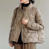 Cappotto da donna in piumino d'anatra bianco, casual, con collo alto, tasche con cerniera, parka, giacca leggera e ampia