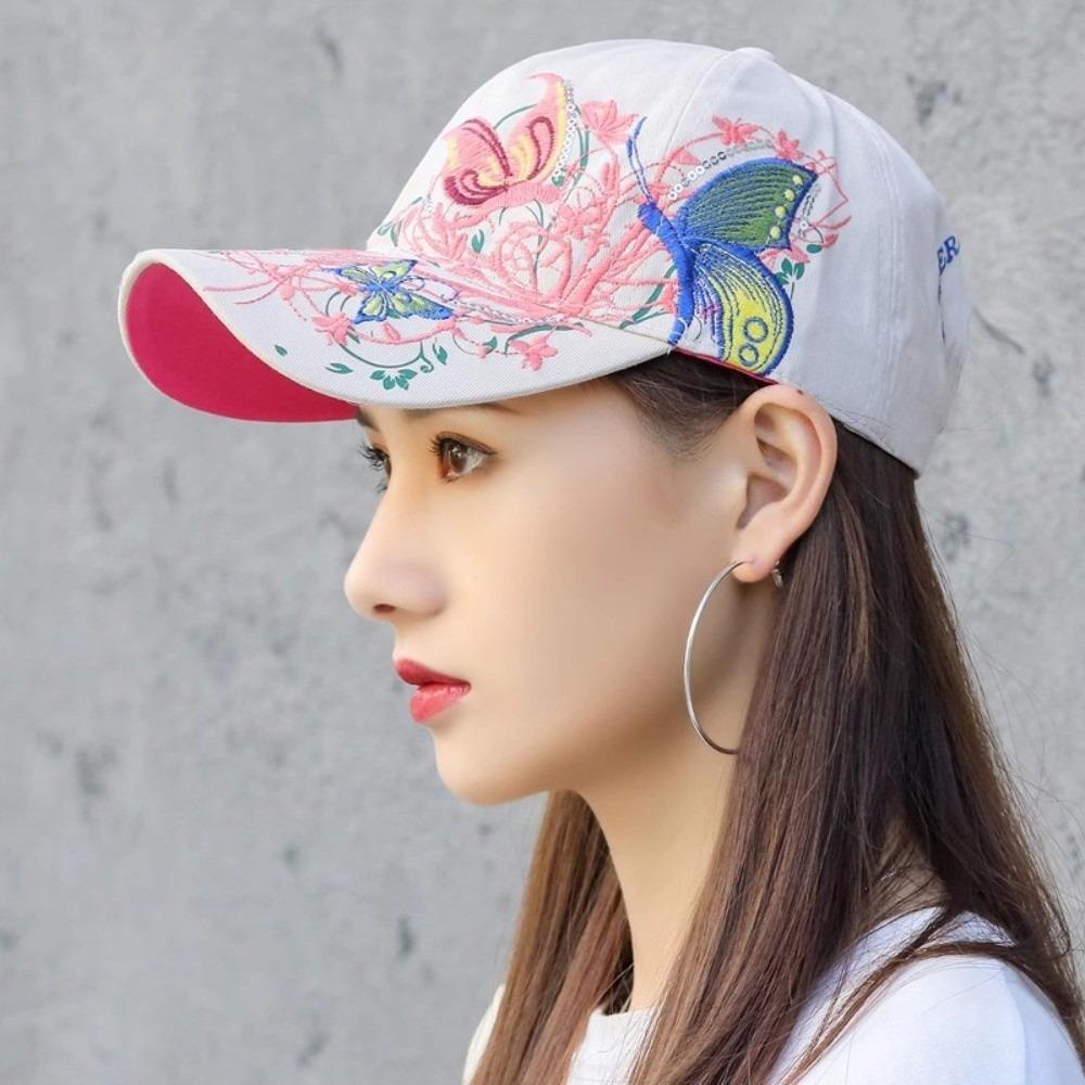Embroidered Butterfly Baseball Cap Sequin Cotton Baseball Cap Cute Peaked Cap Outdoor