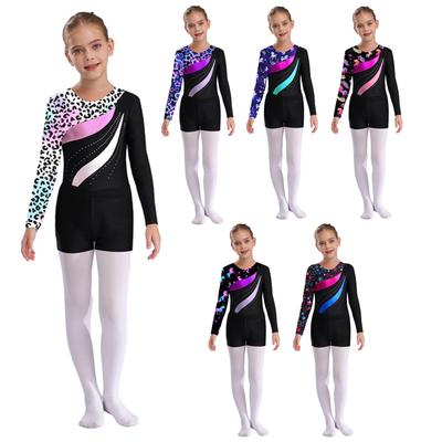 Kinder Mädchen 2-teiliges Set Trainingsanzug Outfits Langarm Gymnastik Trikot Workout Body mit Shorts Kostüm