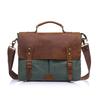 Vintage Leather & Canvas Briefcase for Men, Business Office Portfolio Bag, Document Tote Attache Case