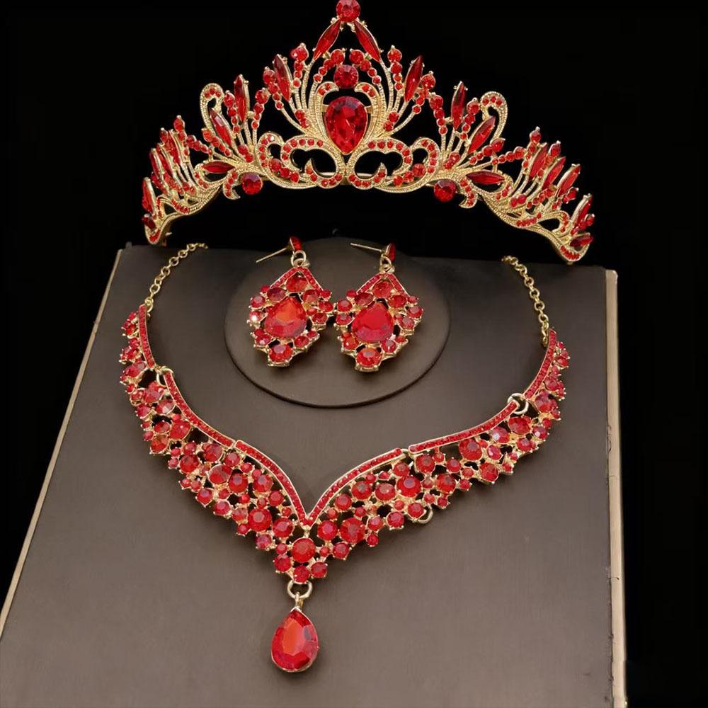 Luxurious Bride Accessories Three Piece Set Wedding Crown Headwear  Necklace Earrings Wedding Dress and Evening Gown Accessories