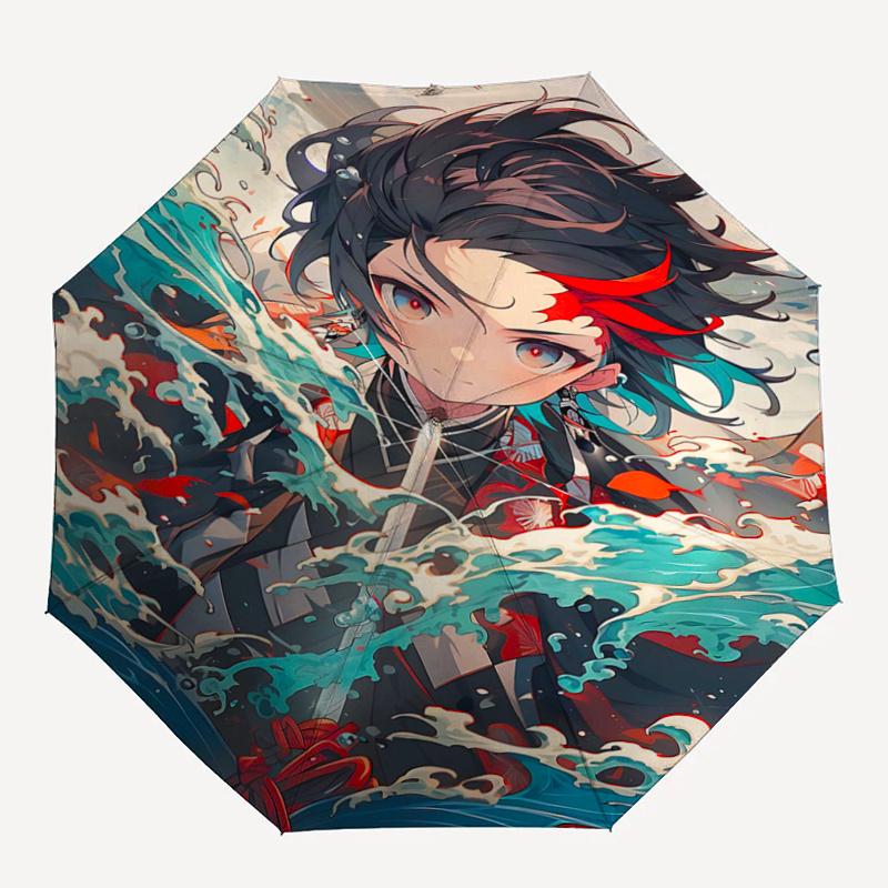 1pc Ocean's Fury Kamado Tanjirou Automatic Opening and Closing Cartoon Umbrella - Small Umbrella Suitable for Various Occasions G066